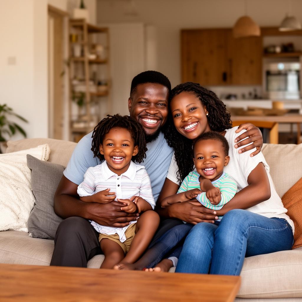 Happy South African family smiling together at home